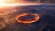 © 路加 石 - Ancient asteroid crater with glowing edges, showcasing dramatic climate shifts and prehistoric impact.