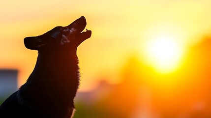 Naklejka na meble Dog silhouette howling at sunset.