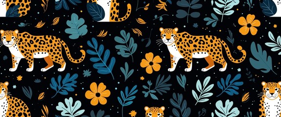 Poster - leopard pattern on black plain background digital abstract art work illustration design