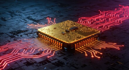 Poster - Advanced Microchip Technology Golden Processor Circuitry High Definition Rendering of Electronic Components