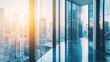 © Wismilak - Modern office interior with city skyline views and sunlight beaming through