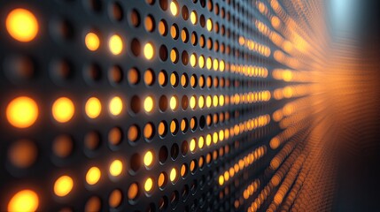 Illuminated Perforated Metal Panel, Abstract Background, Technology, Data Center