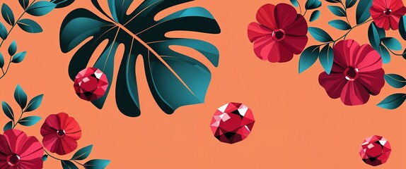 Poster - ruby pattern on orange plain background digital abstract art work illustration design