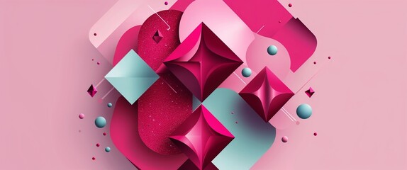 Poster - ruby pattern on pink plain background digital abstract art work illustration design