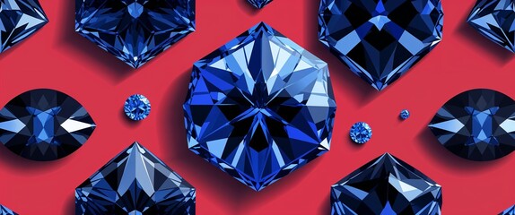 Poster - sapphire pattern on red plain background digital abstract art work illustration design