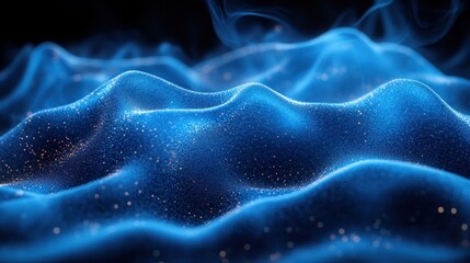 Poster - Abstract Blue Waves Digital Art: Glowing Particles and Dynamic Flow