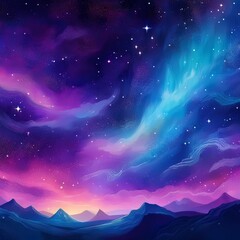Wall Mural - beautiful fantasy starry night sky, blue and purple colorful, galaxy and aurora 4k wallpaper. cosmic