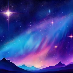Wall Mural - beautiful fantasy starry night sky, blue and purple colorful, galaxy and aurora 4k wallpaper. cosmic