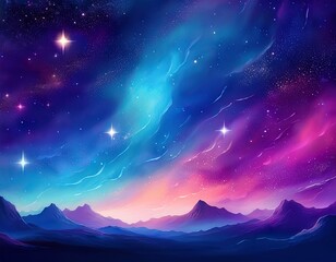 Wall Mural - beautiful fantasy starry night sky, blue and purple colorful, galaxy and aurora 4k wallpaper. cosmic