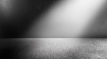 Fototapete - High-contrast abstract gradient background with spotlight effect from upper left corner on dark surface. Dramatic black and light gray tones with deep shadows and bright highlights, creating a moody a
