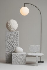 Poster - Minimalist scene with textured cubes and spheres