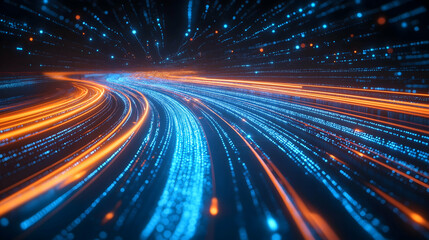 Aufkleber - A vibrant, abstract depiction of swirling blue and orange lights, suggesting motion and energy, reminiscent of digital data flow.