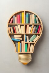 Poster - A bookshelf forming the shape of a light bulb, showcasing the storage of knowledge-driven ideas