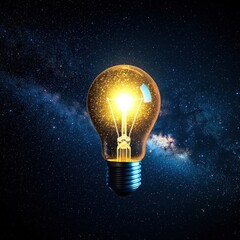 Poster - A galaxy where stars form the shape of a glowing light bulb, symbolizing universal creativity