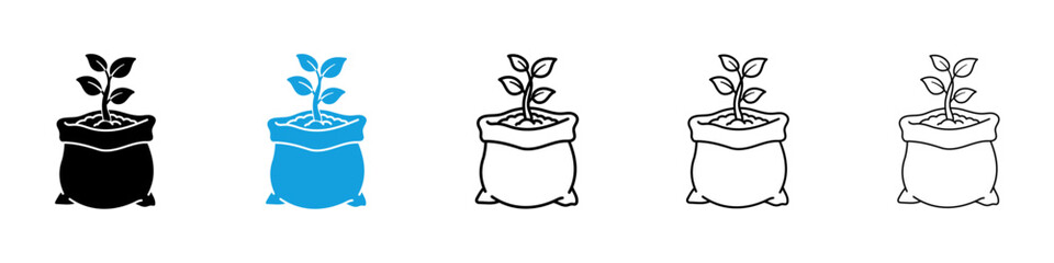 Wall Mural - bag seedling icons vector illustrations in black and blue colors for web and ui designs