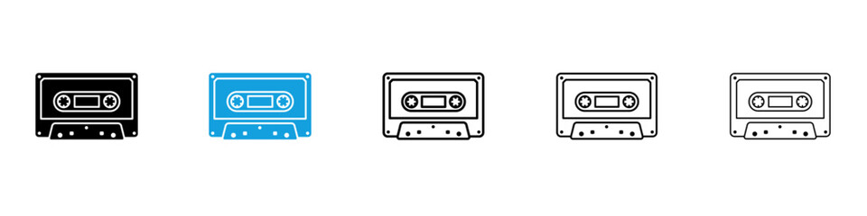 Wall Mural - cassette tape icons vector illustrations in black and blue colors for web and ui designs