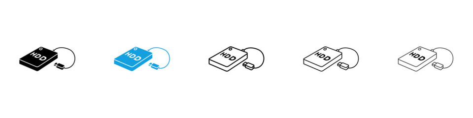 Wall Mural - external hard drive icons vector illustrations in black and blue colors for web and ui designs