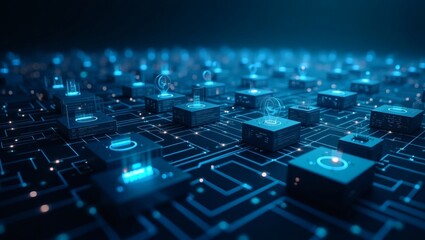 Aufkleber - glowing circuit board with interconnected processors and a digital matrix
