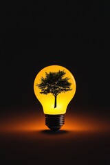 Poster - A glowing light bulb casting a shadow of a tree, symbolizing ideas growing into reality