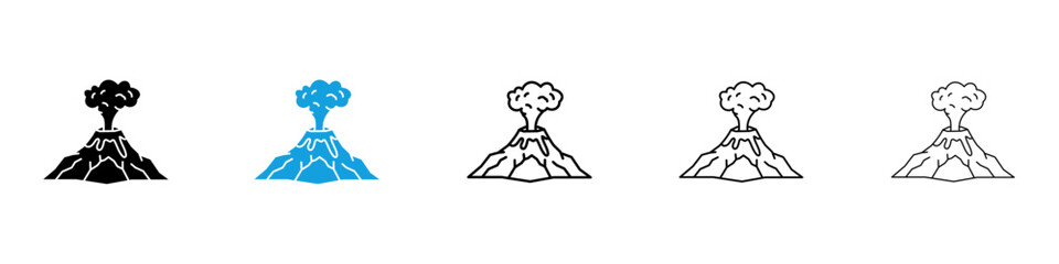 Wall Mural - volcano icons vector illustrations in black and blue colors for web and ui designs