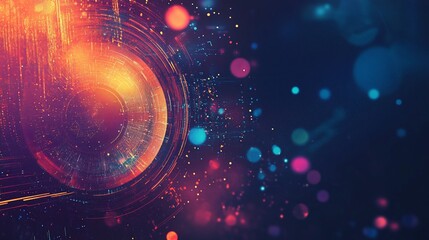 Aufkleber - Abstract digital artwork featuring concentric circles and dispersed bokeh effects with warm tones