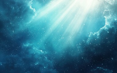 Poster - Abstract light beams rays illuminating dark clouds and space.