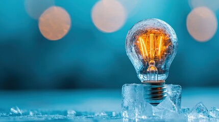 Poster - A light bulb encased in an ice cube, representing frozen potential waiting to thaw