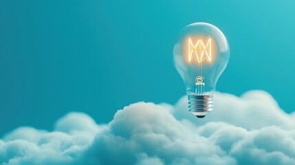 Poster - A light bulb floating in a sea of clouds, symbolizing sky-high ideas
