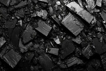 Poster - Abstract Black Fragments: A Textured Monochrome Composition