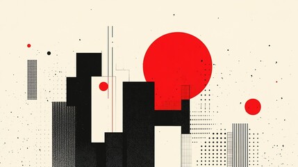 Poster - Abstract cityscape design with geometric shapes in contrasting colors