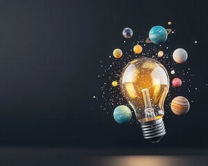 Poster - A light bulb surrounded by stars and planets, symbolizing space-inspired creativity