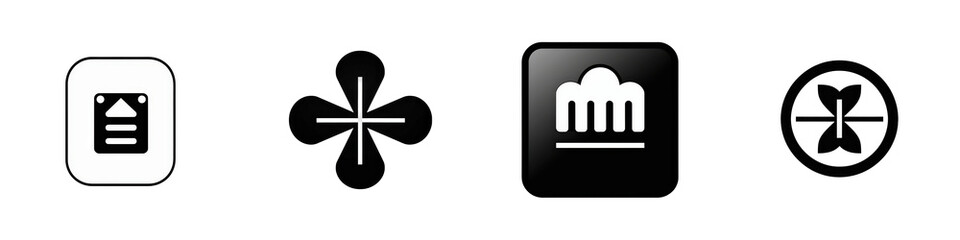 Four black and white app icons isolated on white or transparent