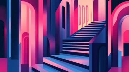 Poster - Architectural abstraction with vibrant colors, portraying a futuristic cityscape