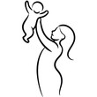 © Nasir - Mother Holding Child in the Air Heartwarming Line Art