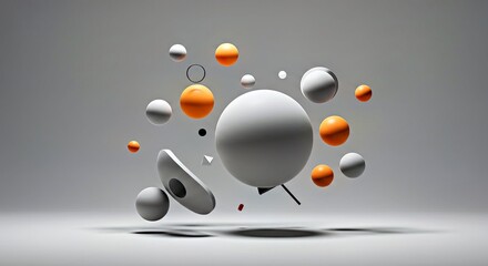 Poster - Sphere Cluster: An abstract composition of floating spheres and geometric shapes, featuring a variety of sizes, textures, and colors, creates a sense of wonder and exploration. 