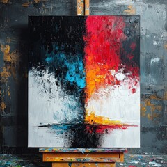 Poster - A colorful painting on an easel capturing the essence of creativity and artistic expression