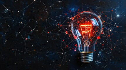 Poster - A network of constellations forming the outline of a glowing light bulb, representing cosmic innovation