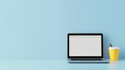 Poster - A laptop resting on a table next to a cup of coffee in a relaxing and inviting workspace scene