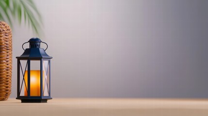 Poster - Elegant lantern illuminating a table surface in a cozy setting creating a warm and inviting atmosphere