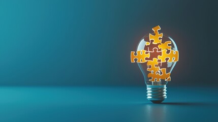Poster - A puzzle piece completing a glowing light bulb, emphasizing problem-solving ideas