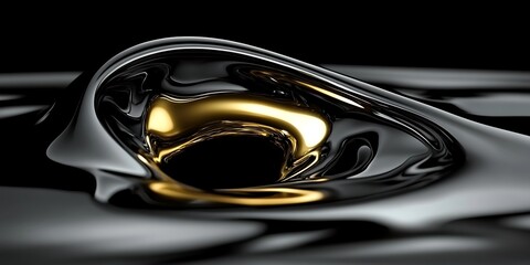 Aufkleber - Abstract dynamic wave of shiny black liquid and gold center element