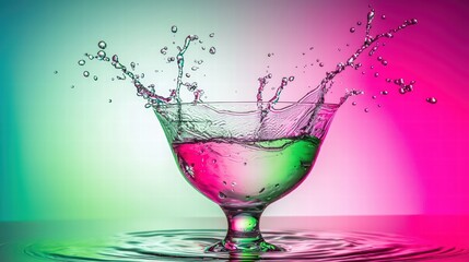Poster - Refreshing glass of water with a dynamic splash captured in mid-air against a clean white surface