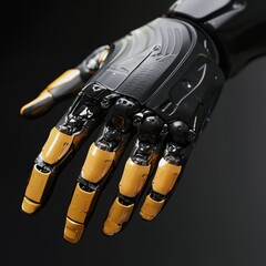 Poster - A futuristic robotic hand displaying intricate design and advanced technology in a modern setting