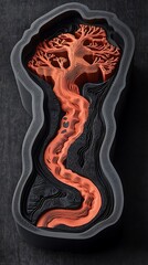 Poster - Layered artistic representation of a surreal tree form in a textured frame