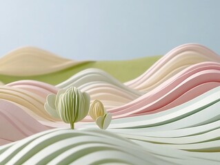 Aufkleber - Pastel Abstract Paper Landscape with Stylized Paper Cutout Flowers Scene