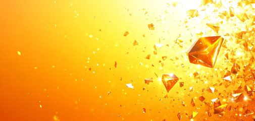 Poster - Radiant Amber Crystals Exploding Against a Golden Gradient Backdrop