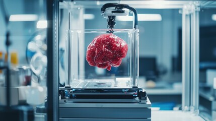 Poster - Human brain preserved in a glass case displaying intricate structures and details for educational purposes