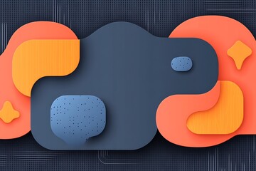 Aufkleber - Vibrant Abstract Composition with Overlapping Organic Shapes on Dark Backdrop