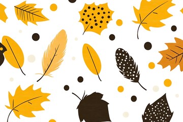 Aufkleber - Whimsical autumn vector background with stylized leaves and feathers pattern