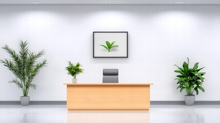 Poster - A desk with a small green plant placed inside it creating a calm and inviting workspace atmosphere